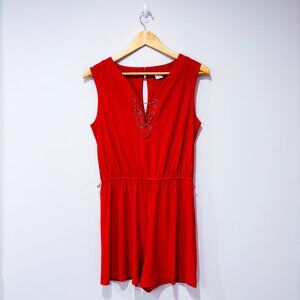 VENUS Red Sleeveless Romper Lace Up Front | Casual Summer‎ | Small *